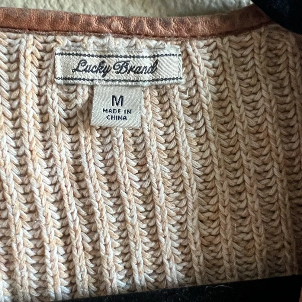 Lucky Brand Cream and Brown Open-Front Cardigan size medium